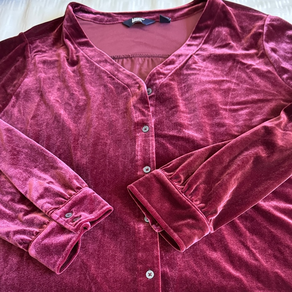 Lands' End Velvet Button-Down Tunic in Rich Burgundy